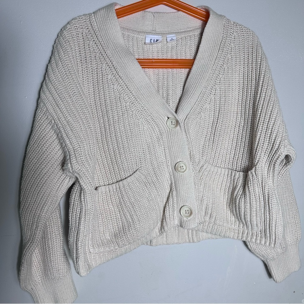 GAP Cream Button-Up Cropped Oversized Cardigan